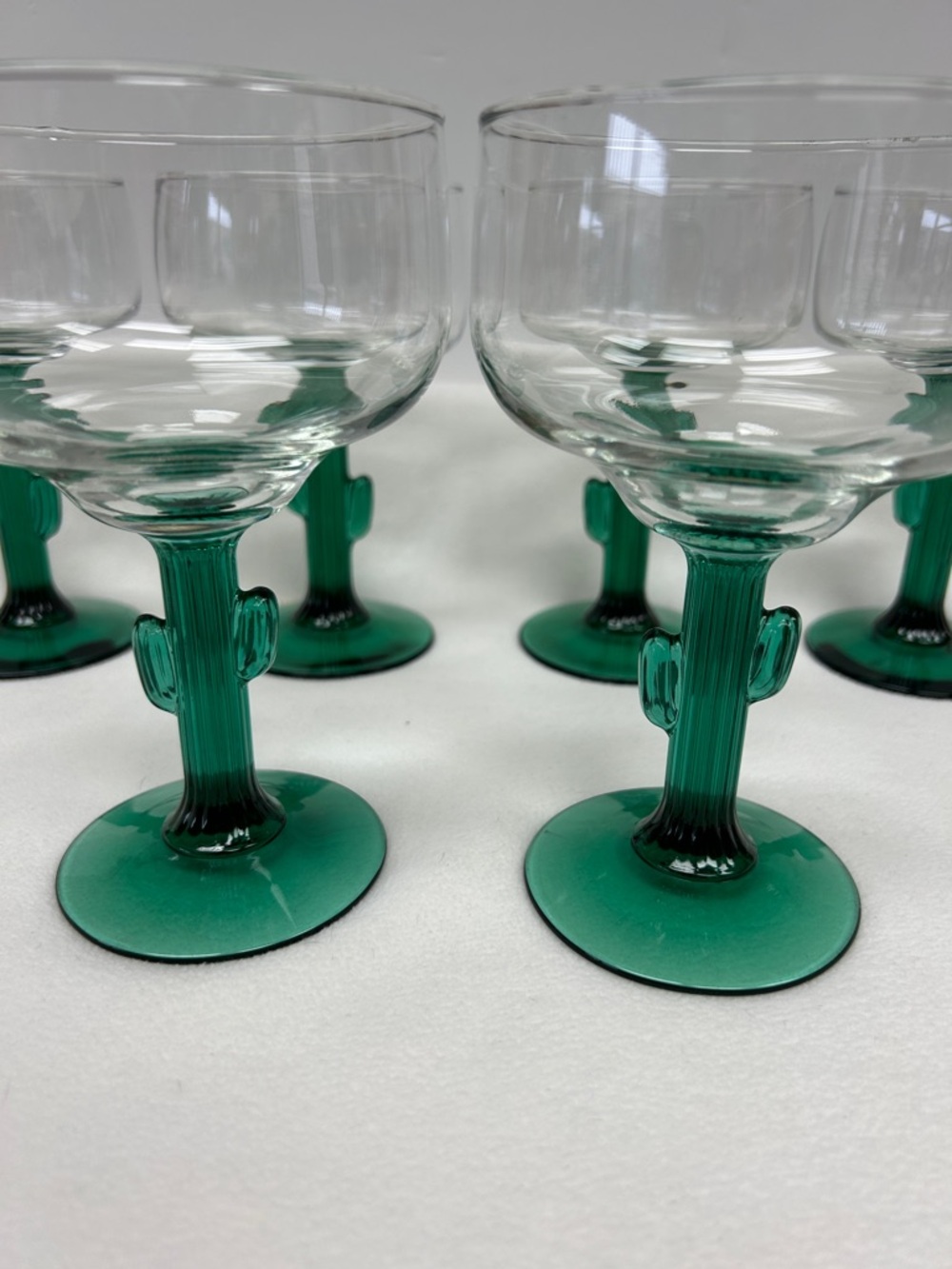 Vintage1990’s  6” Libbey set of 6 green cactus shaped stem margarita glasses